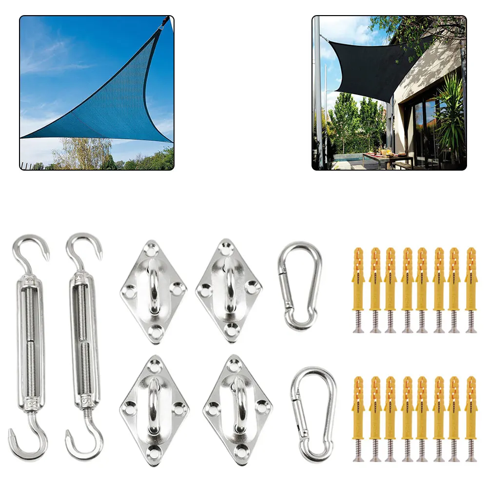 

Sun Shade Sail Stainless Steel Heavy Duty Fixing Hardware Awning Attachment Set M6 Garden Travel Camping Tarp Luggage Car