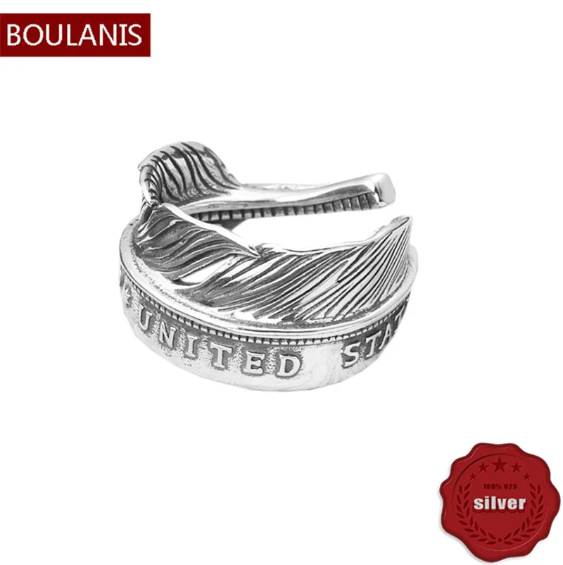 Кольцо из стерлингового серебра S925 пробы ручной работы с перьями Крест Сетка