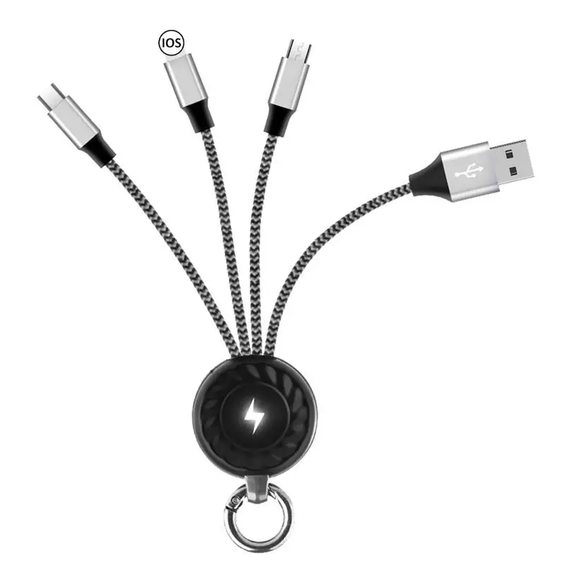 

3 In 1 Charging Cable Emitting Keychain Data Cable Type C Micro USB IOS Quick Charge Cord For IPhone Android Smartphone