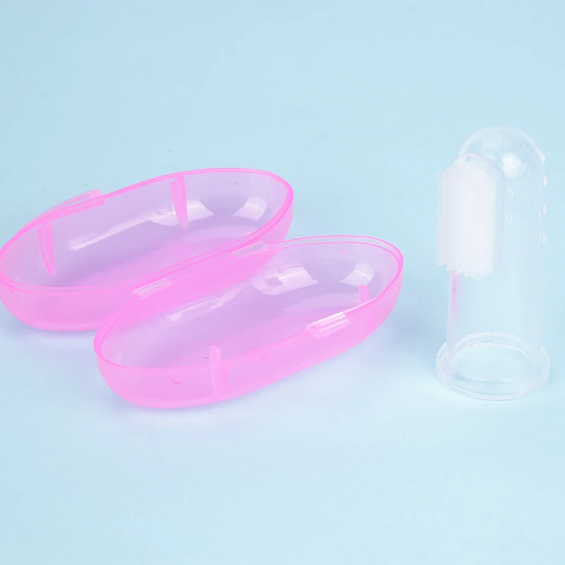2pcs pink Силиконовая детская зубная щетка на палец, 1/2 шт., детская зубная щетка, зубная щетка для младенцев, Мягкая зубная щетка с коробкой - Цвет: 2pcs pink