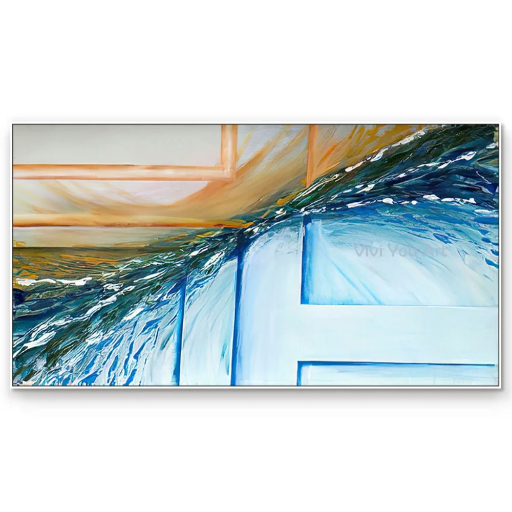 

Modern Colorful Abstract Blue Yellow Abstract Geometric Line Canvas Painting Wall Art Picture Poster for Living Room Home Decor