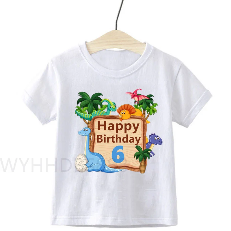 Kids Dinosaur Shirt Cute Little Dinosaur Print New Summer T-Shirt Happy Birthday T Shirt Number T Shirt Dinosaur Number T Shirt