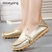 new womens genuine leather shoes moccasins mother loafers soft leisure flats female driving casual shoe size large size 35 44