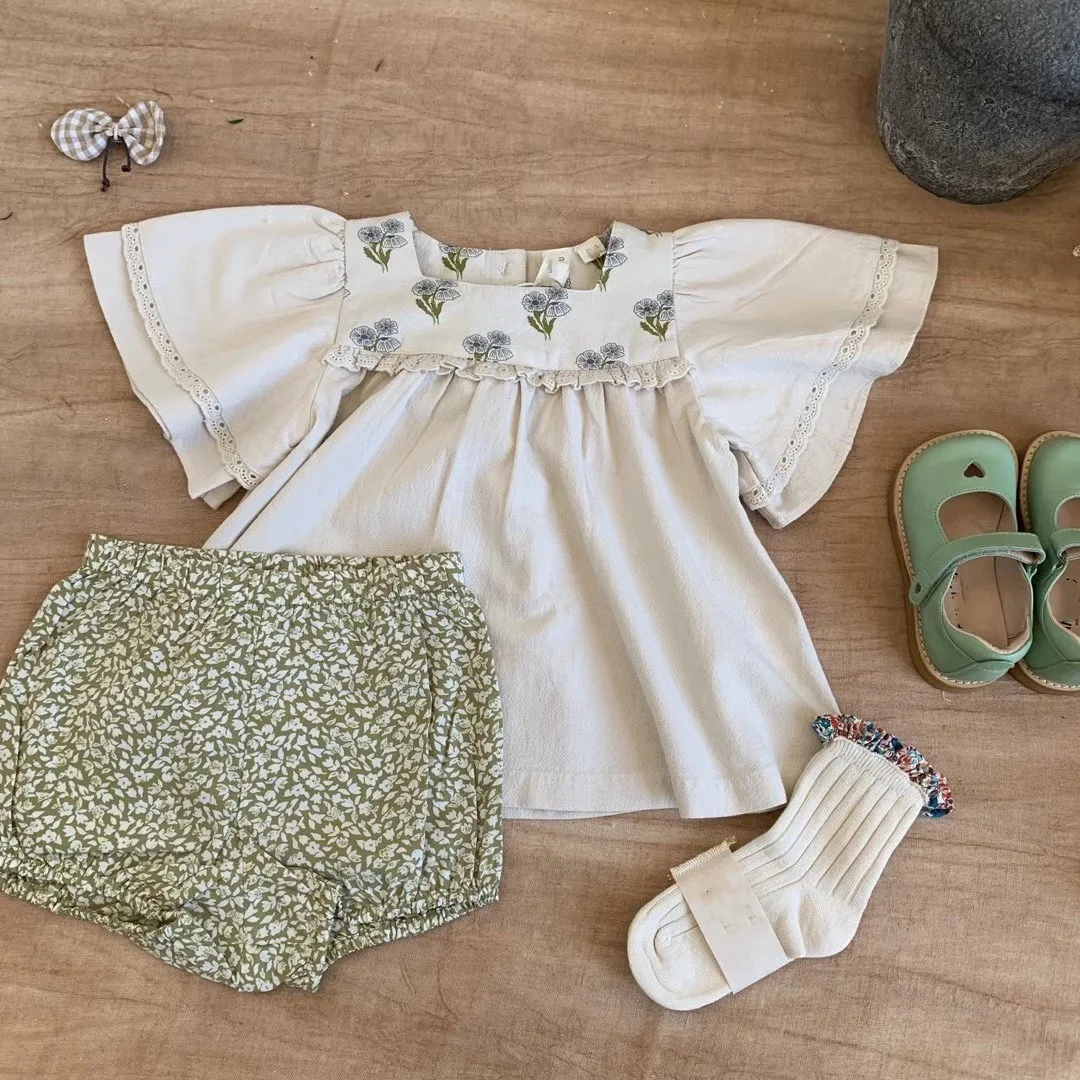 

baby girls clothes summer spring Exquisite flower pattern girls blouse cotton soft girls top