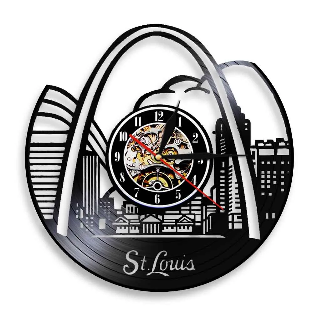 St.Louis Vinyl Record Wall Clock USA Travel Gift Skyline LED Wall Lights Watch STL City Modern Design Cityscape Wall Art Decor