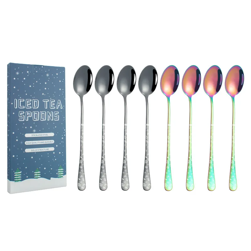 

4pcs Christmas Spoons Gift Spoon Set Stainless Steel Tableware Coffee Spoon Ice Cream Cocktail Long Teaspoon Shovel Teaspoons