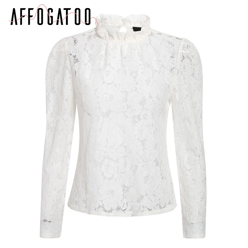 Afogafoo элегантная кружевная белая блузка рубашка женская сексуальная открытая