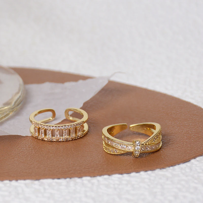 

Exquisite 14k Real Gold Knot Shape Rings for Women Top Designer Jewelry Adjustable Open Micro Inlay Zirconia Girl's INS Hot Gift