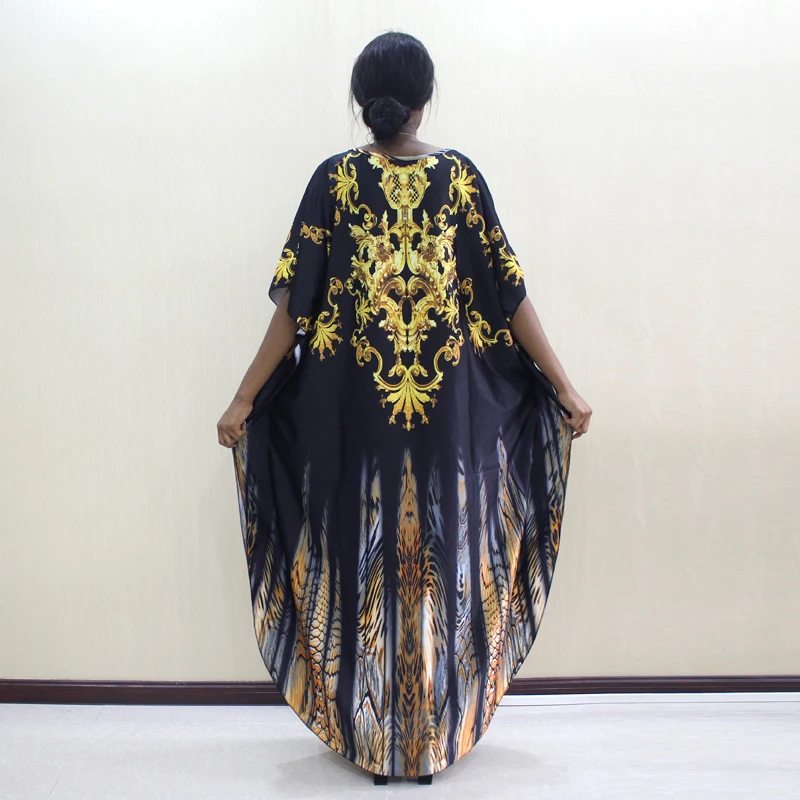 Dashikiage Новые поступления Африканский Дашики o-образным вырезом Золотое свободное платье размера плюс