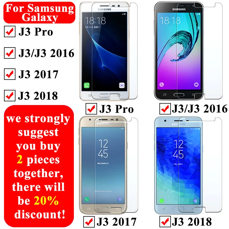 Закаленное стекло для Samsung Galaxy J3 2016 дисплей 2017 Защитная 3J пленка экрана J 3 2018