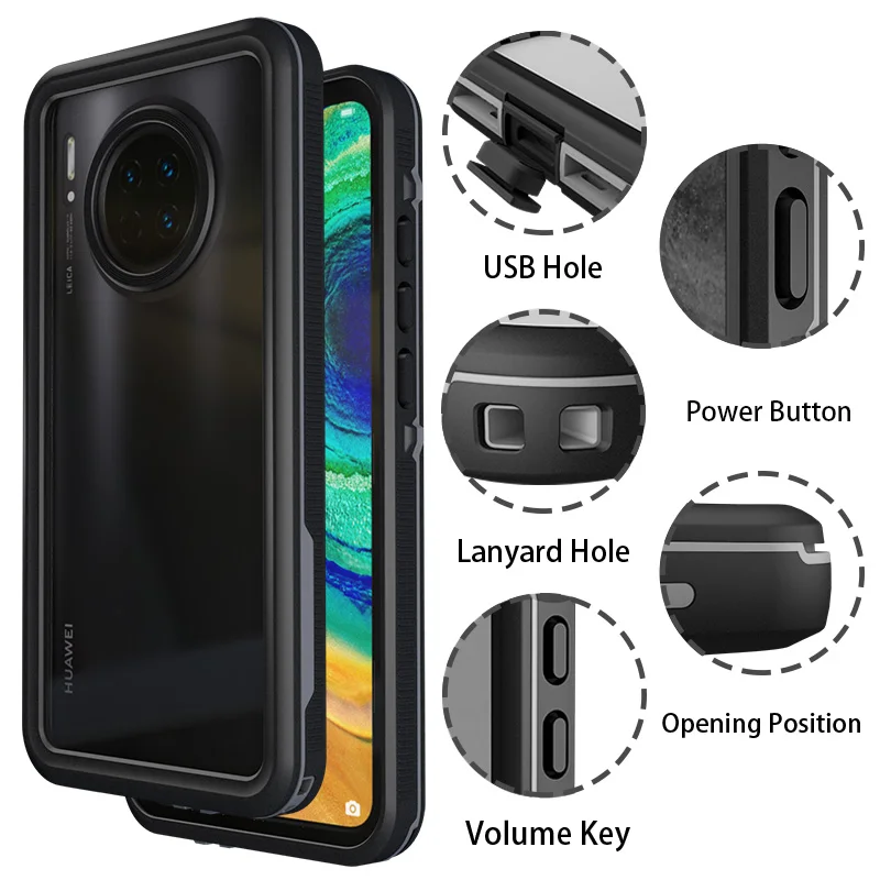 Водонепроницаемый чехол для huawei mate 30 mate 30 Pro, противоударный чехол для huawei mate 20 Pro, прозрачный 360 чехол с полной защитой