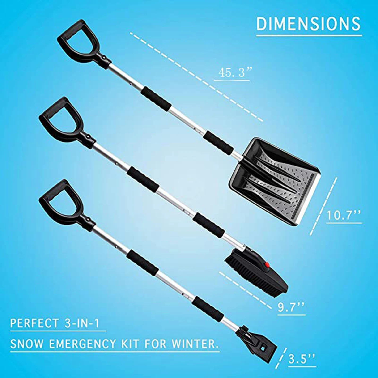 

3 In 1 Snow Removal Shovel Kit Foldable Car Glass Snow Removal Shovel For Car Camping Outdoor Portable Snow Retractable Tool