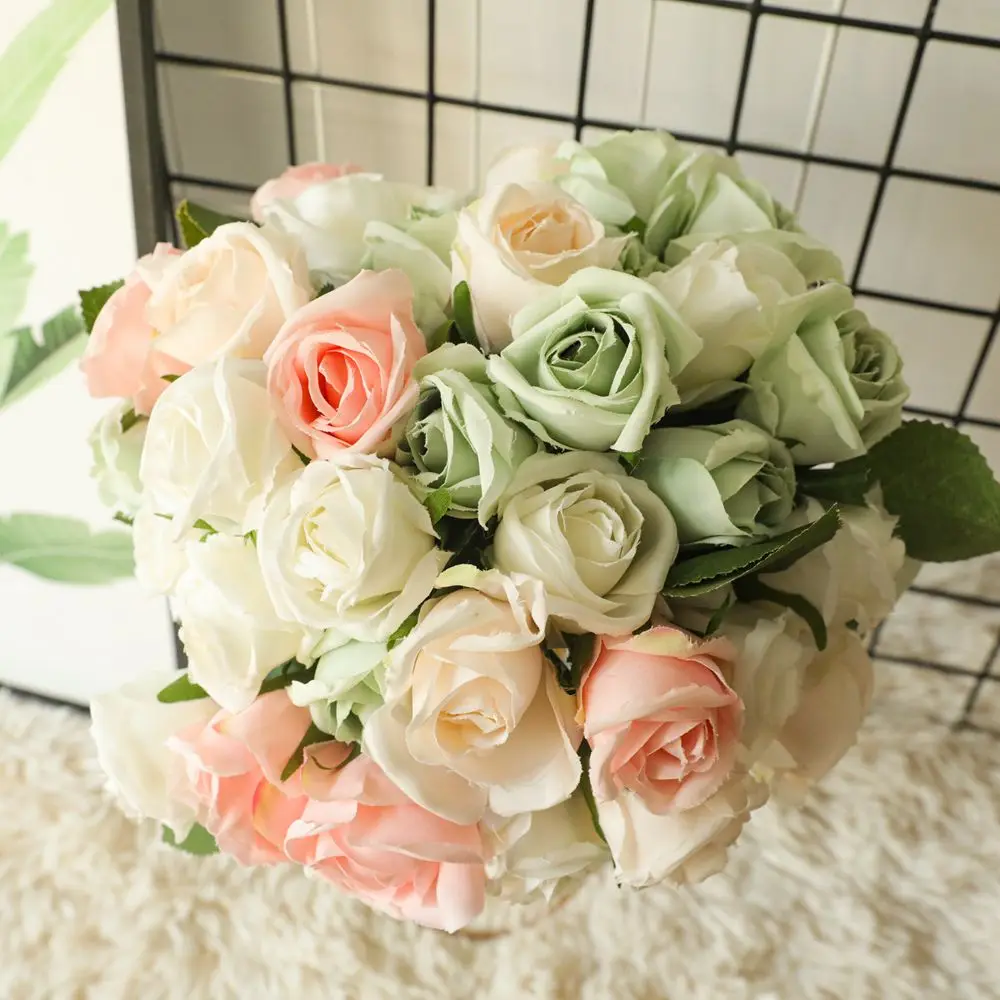 New style 2 packs 12 Big Heads Rose Artificial Rose Bouquet for Wedding Bouquet Home Decor
