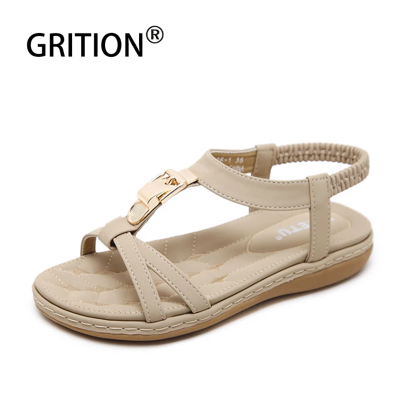 

GRITION/повседневные сандалии пляжная обувь на плоской подошве; Женские удобные туфли с эластичным ремешком; С металлическим украшением без шн...