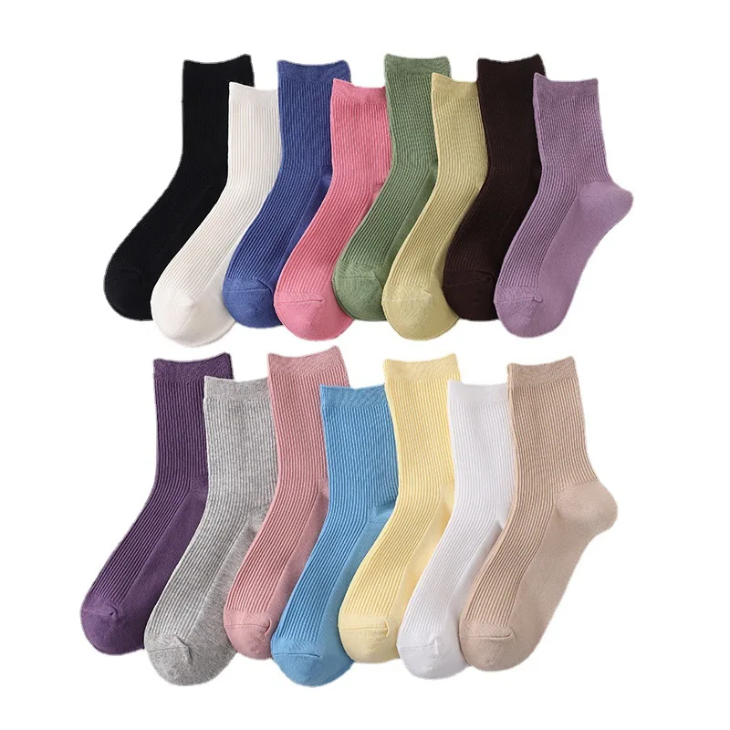 

Pure Color Sockings Women Tube Socks In South Korea Autumn Winter Warm Comfortable INS Tide Black White Cotton Long Socks