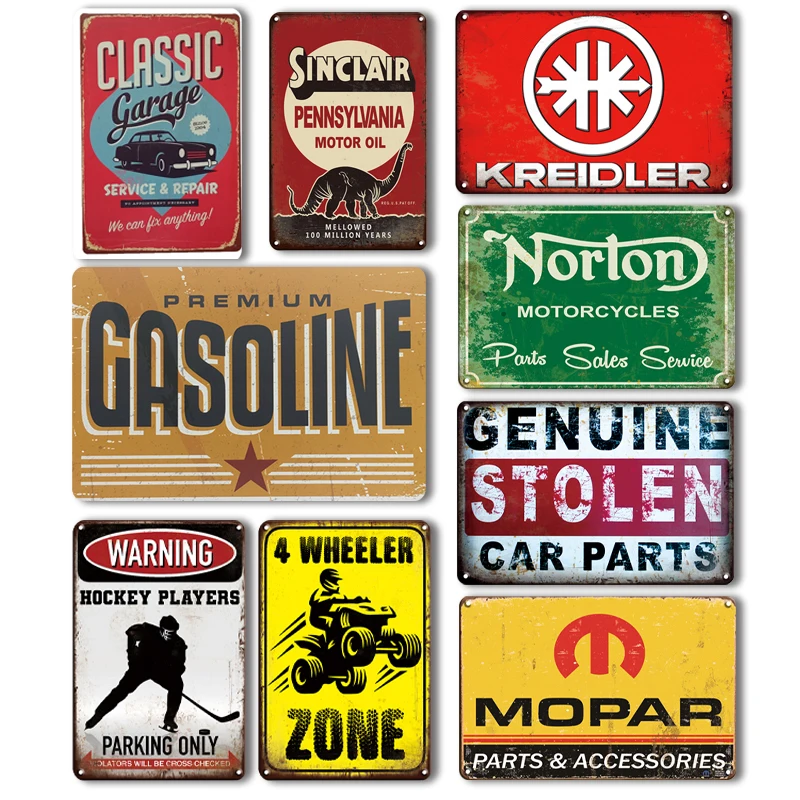 

Gasoline Car Metal Plate Sign Vintage Garage Door Decor Signs Retro Norton Motorcycles Metal Plaque Tin Sign Home Art Wall Decor