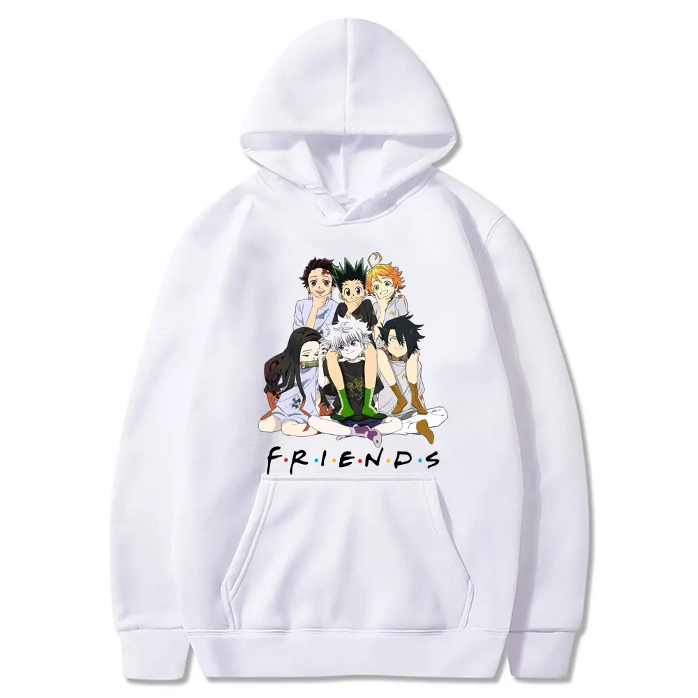 

Japanese Anime The Promised Neverland Demon Slayer Friends Print Hoodie Winter Keep Warm Men Sweatshirt Harajuku Pullover Tops