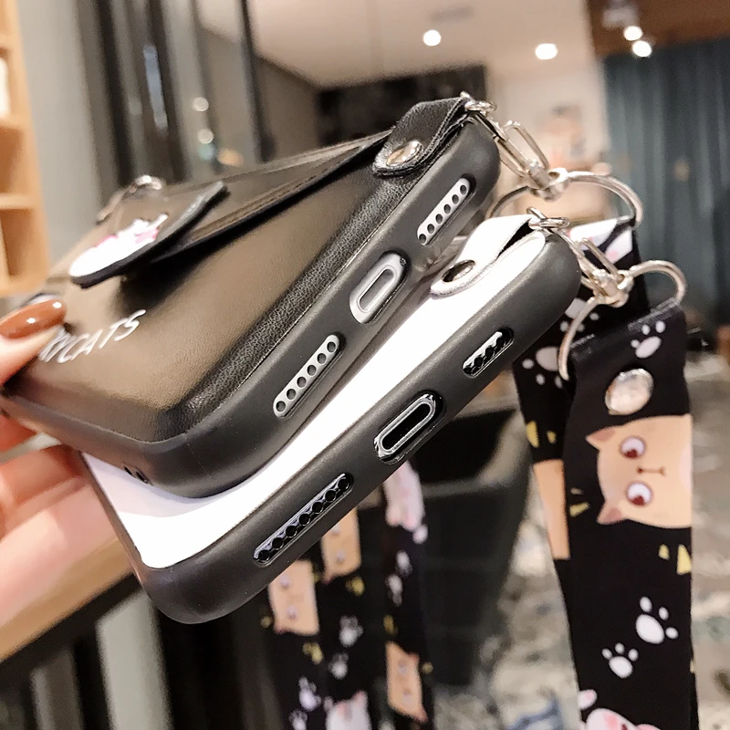 Чехол кошелек для iPhone 11 Pro XS MAX XR X 7 8Plus SE с отделением карт и плечевым