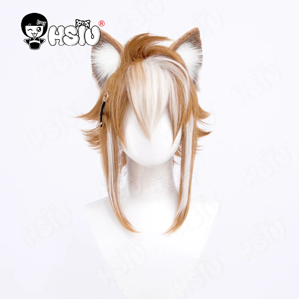 Gorou Cosplay wig game Genshin Impact Cosplay HSIU Brown and white mixed color short hair Free wig Cap Genshin Impact wig