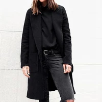 autumn fashion ladies overcoat long loose stitching solid color dark button women coat fall clothing for women