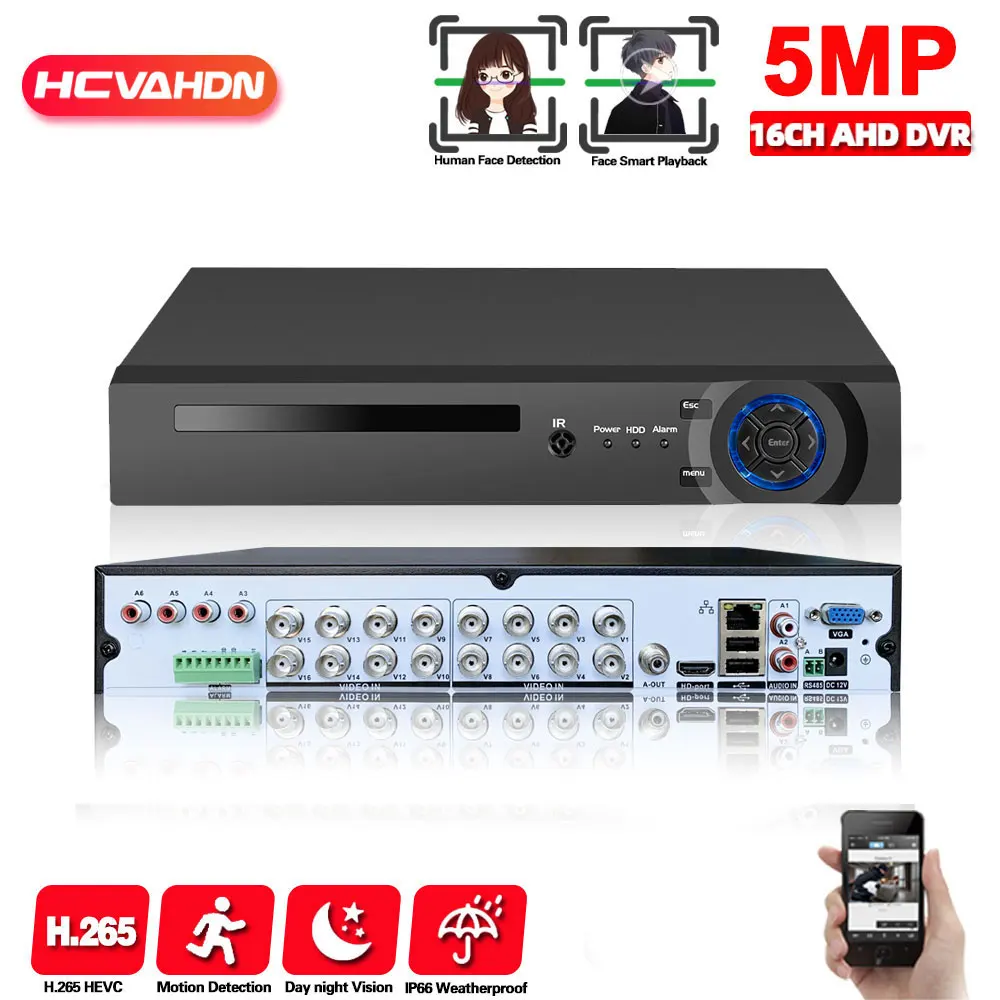 

H.265 16 Channel Hybrid DVR HD 5MP 16CH AHD DVR Security Camera System Kit 6 IN 1 CCTV Digital Video Recorder 8 Channels NVR Kit