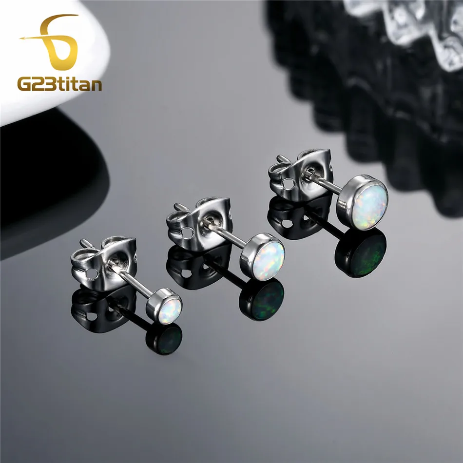 

3 4 5mm Opal Stone Earrings Allergy Free Titanium Jewelry 20G Ear Stud Multi Lobe Piercing Earing Men Women Girl Child Accessory