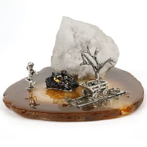 1PCS Natural Agate Slice With Quartz Geode Crystal Home Decor Decoration Reiki Healing Natural Quartz Stone