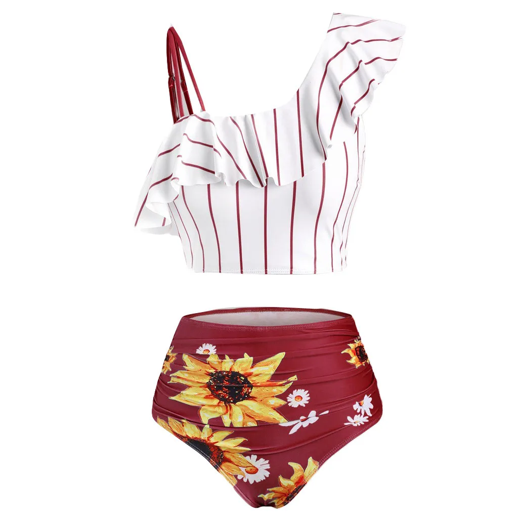 

Swimwear Women Push-Up Padded Tankini Plus Size Overlay Sunflower Print Bikini Set Swimsuit Biquini maillot de bain femme
