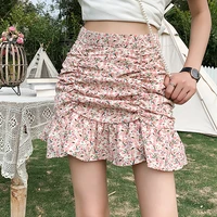 summer mini skirts women a line high waist buttocks cotton casual skirt female shirring print floral ruffle korean women clothes