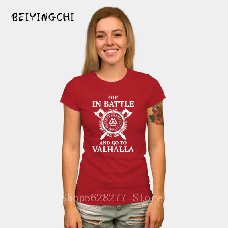 Футболки Viking Die in Battle go to valhalla 2019 летняя уличная одежда женские футболки хлопковая