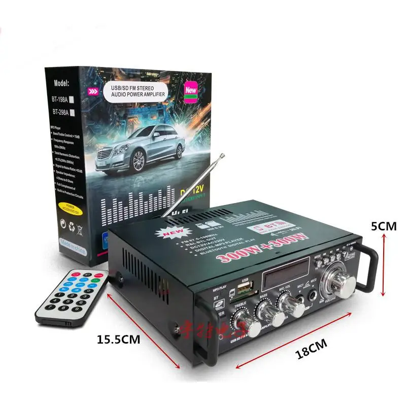 

Car Audio Amplifier 2CH LCD Display Digital HIFI Powers Amplifier Bluetooth-compatible FM Car Home Stereo Subwoofer W/Remote