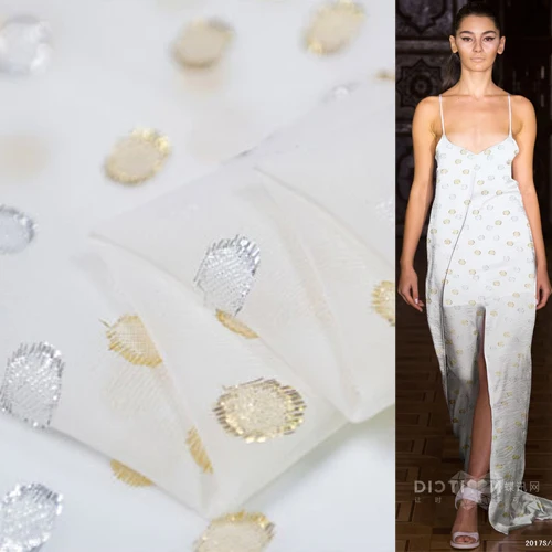 Чистый Шелковый жоржет марлевые ткани Серебряный и Золотой горошек дизайн SCG426 |