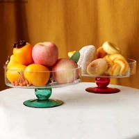 transparent glass fruit tray large home living room coffee table simple round tall cake tray home decoration ornament tray
