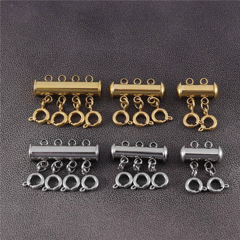 

3set/lot Spring Buckle Lobster Clasps Connectors Slide Tube Lock Spacer Clasp Multi Strands Magnetic Tube Lock Layered wholesale