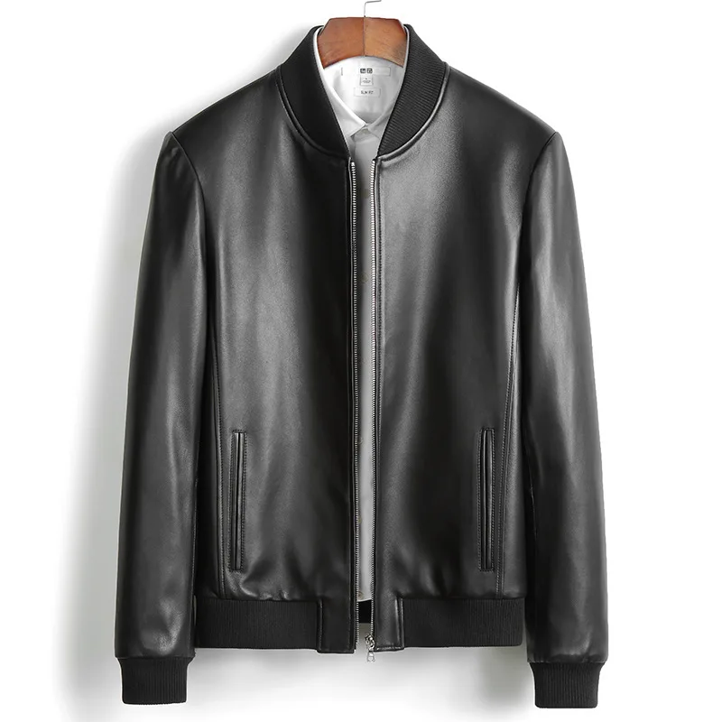 Кожаная меховая Мужская овечья кожа лето Осень тонкая бейсбольная куртка