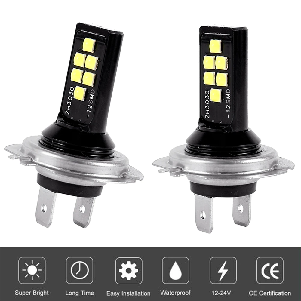 

2PCS H7 LED Car Anti-fog Light Bulb 12W 6000K 1200LM Headlight Bulbs 12SMD 3030 Led Signal Lamp Car Accessories