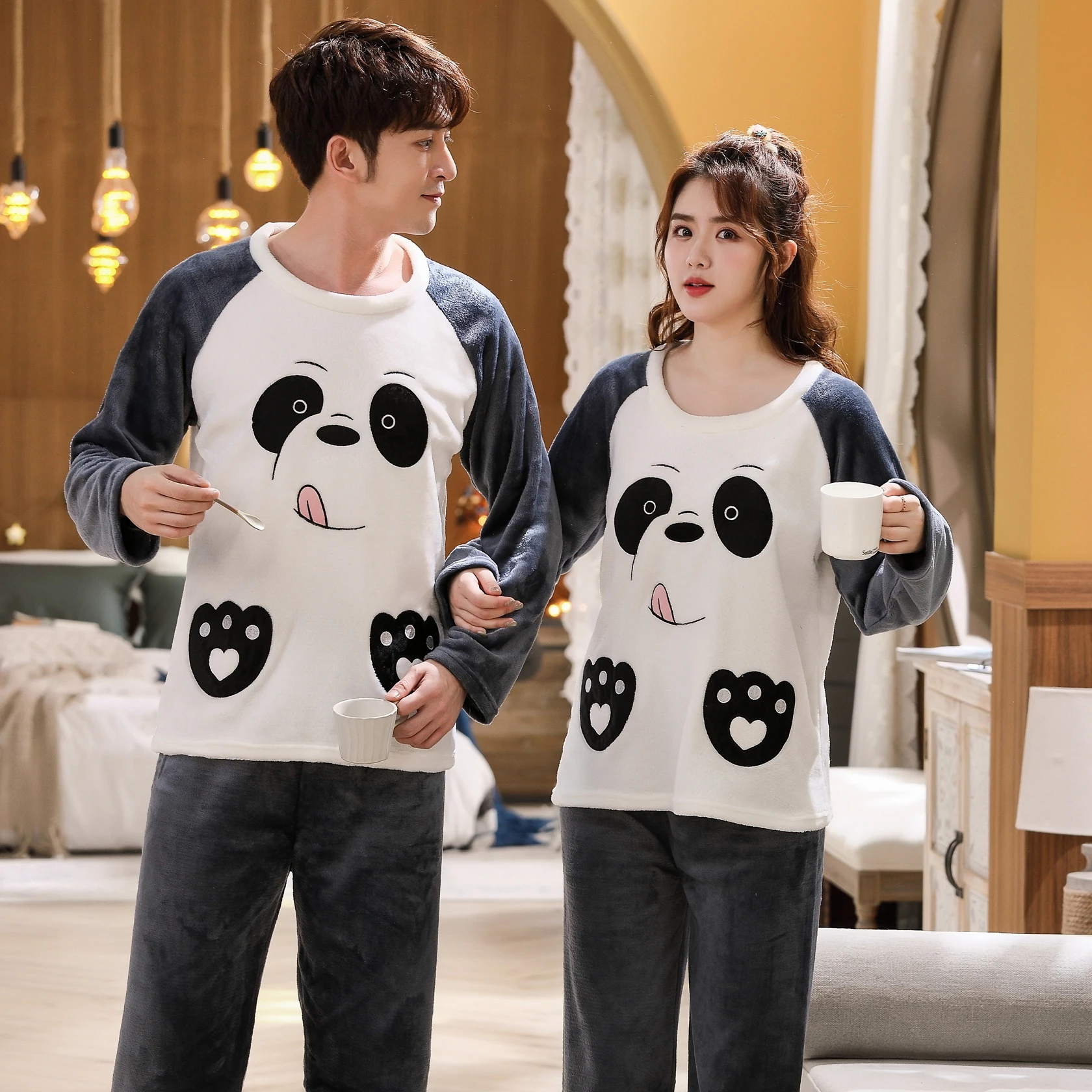 Флисовая парная Пижама зимняя теплая женские и мужские пижамы для женщин пижама