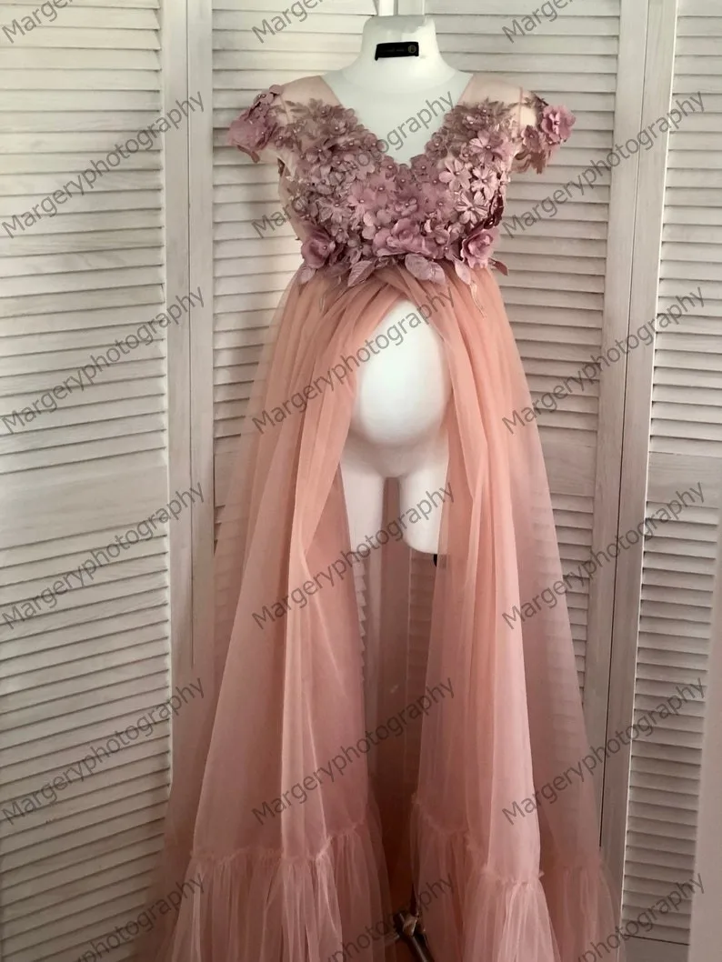 Очаровательное Персиковое розовое платье для беременных с 3D цветами сексуальные