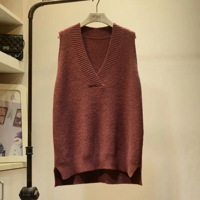 

V-neck knitted waistcoat women's new autumn and winter long pullover sweater vest waistcoat