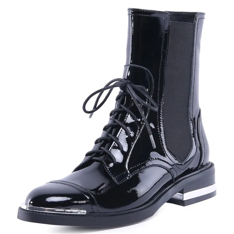 Женские ботильоны с перекрестной шнуровкой FEDONAS Черные из натуральной кожи на