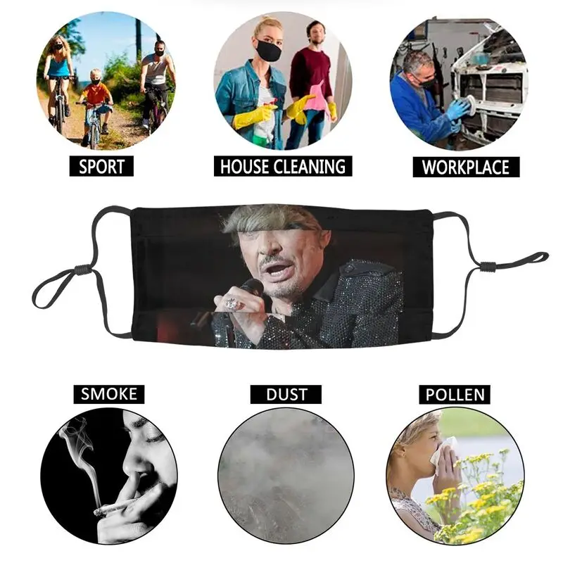 

Johnny Hallyday Reusable Mouth Face Mask Adult Unisex French Rock Singer Mask Anti Haze Dust Protection Cover Respirator Muffle