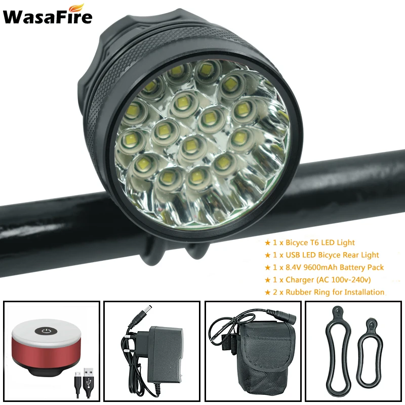 black 9600 taillight 16 XM-L светодиодный T6 велосипедный головной светильник передняя фара для велосипеда светильник Перезаряжаемые велосипедная фара вспышка светильник бег светильник s luz bicicleta - Цвет: black 9600 taillight