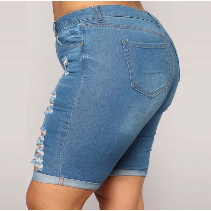 Женские джинсовые шорты размера плюс с рваными дырками летние повседневные