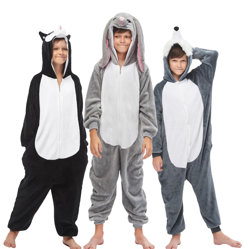 Зимние пижамы для девочек и мальчиков одежда сна Kugurumi единорог мультфильм панда