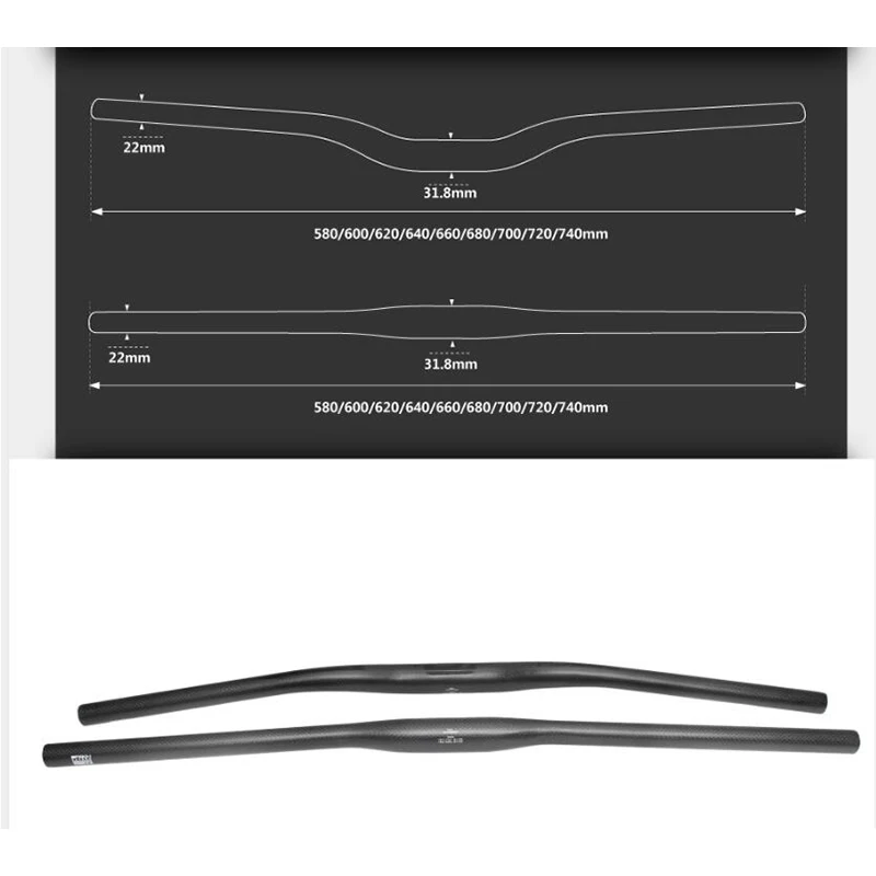 

MTB Carbon Friber Bicycle Handlebar Matte Mountain Bike Flat or Rise Handlebar 31.8*580~740MM 135g Bicycle Accessories
