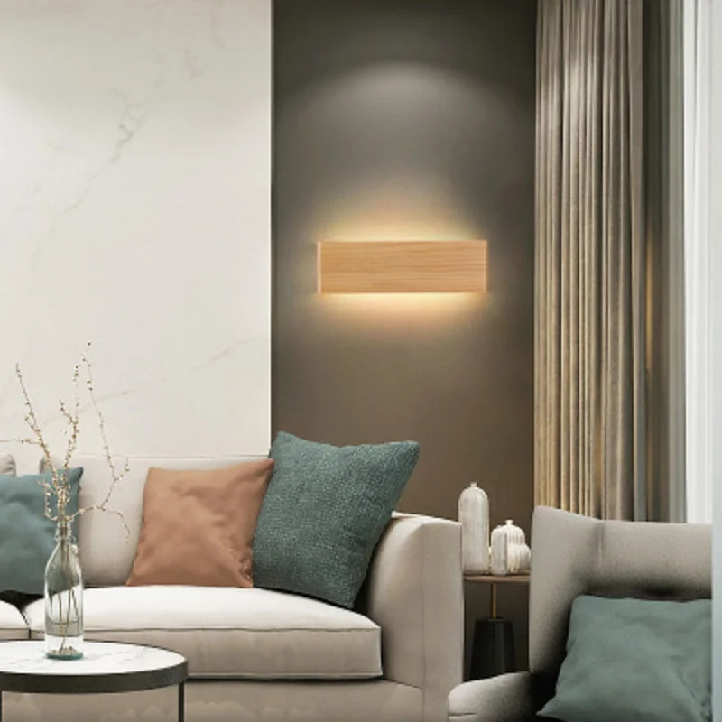 

LukLoy Modern Minimalist LED Wall Lamp Wooden Bedroom Living Room Wall Sconce Nordic Creative Stairs Aisle Bedside Wall Light