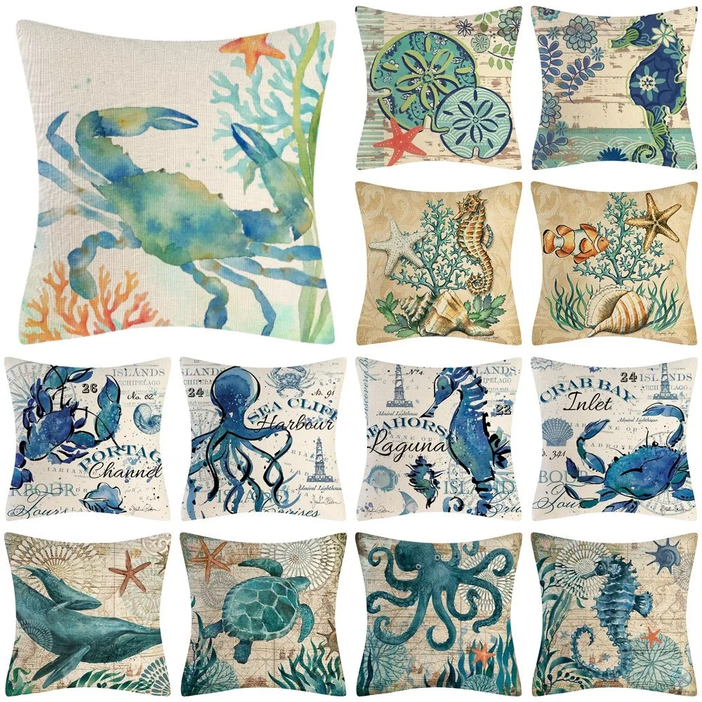 

45X45cm морских организмов Подушка Чехол животных Limen Подушка Чехол декоративная наволочка для подушки ретро kussensloop автомобиля almohada для домашн...