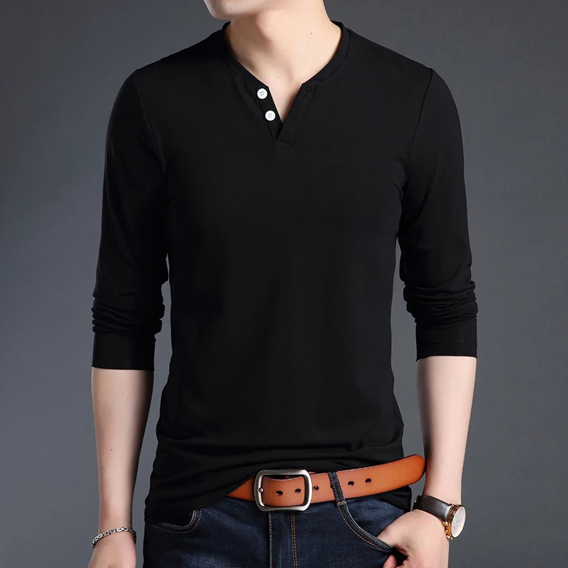 

2020 New Mens Tshirt Cotton Long Sleeve Solid Tshirt Slim Fit Tees Fashion Mens Clothing Casual Streetwear Mens Workout TShirts