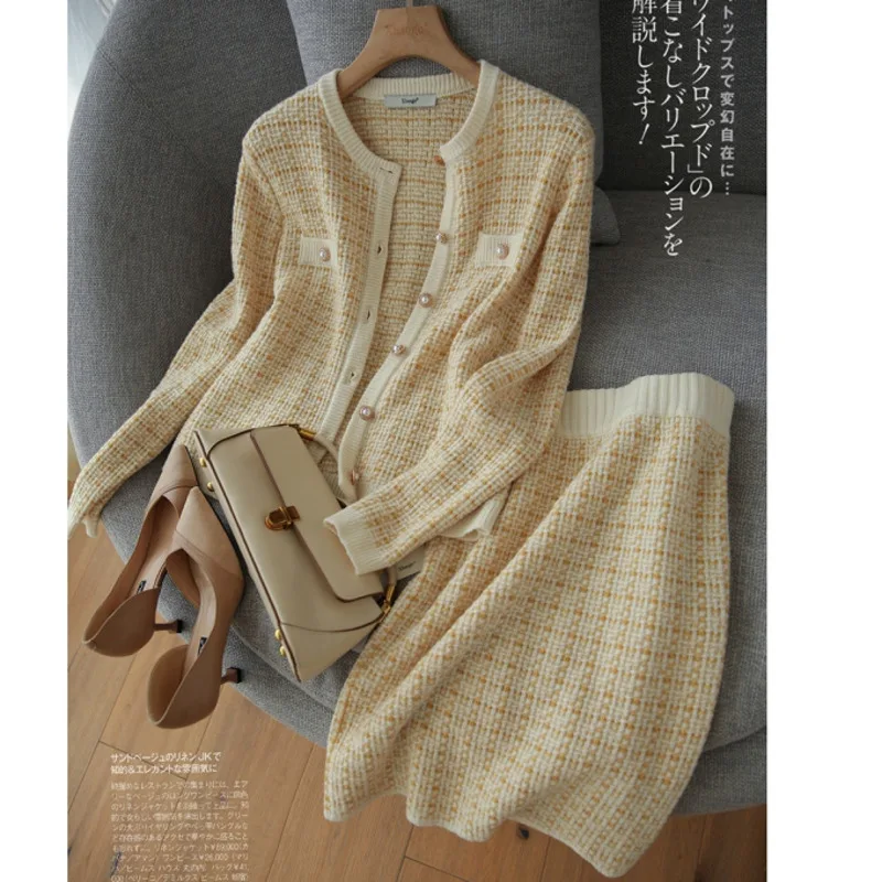 Женский твидовый офисный костюм трикотажный однобортный Кардиган на пуговицах и