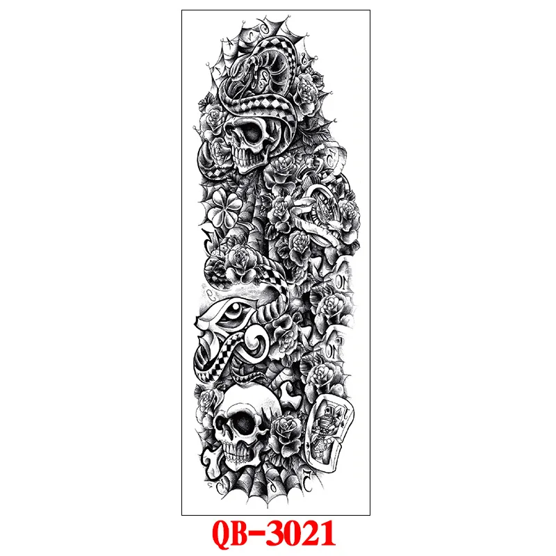 Full Arm Temporary Tattoo Stickers Large Black Skeletons Body Tattoo Waterproof Tattoo For Men Women Fake Tattoos 17*48cm - Цвет: 3021
